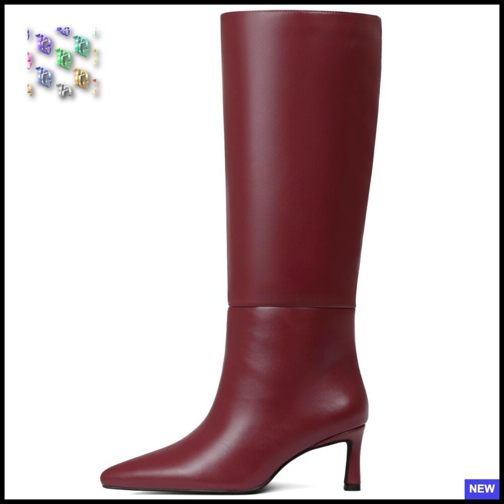 Knee High Boots Wide Calf Kitten Heel Pointed Toe Suede Pull On Trendy